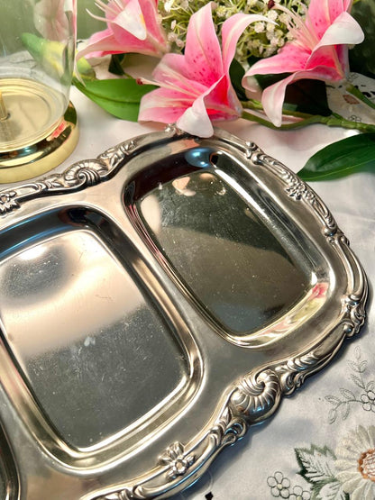 Vintage Silver 3-Section Serving Tray Approx. 43 cm