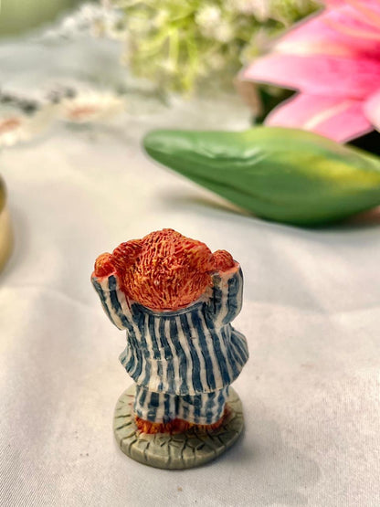 Vintage Teddy Bear Figurine Blue Striped Outfit 6 cm