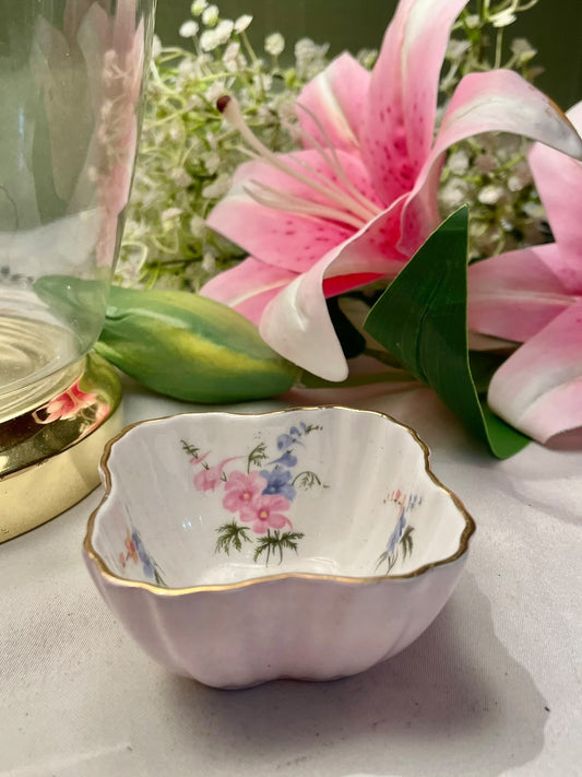 Heathcote Bone China Floral Square Dish, Gold Trim, 3.5 in