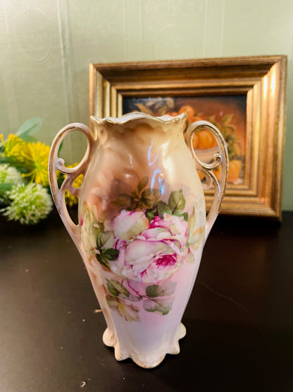 Antique Pink Rose Porcelain Handled Vase – 15 cm