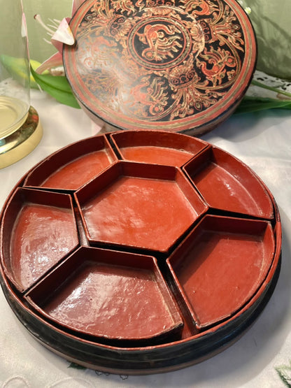 Vintage Round Compartment Serving Box Approx. 8.5 Inch