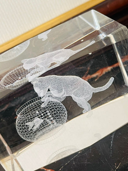 3D Crystal Glass – Cat & Fishbowl Design (In Gift Box), paper weight