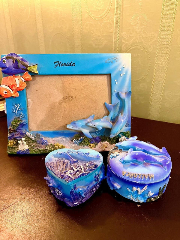 Florida Dolphin Photo Frame with Matching Trinket Boxes