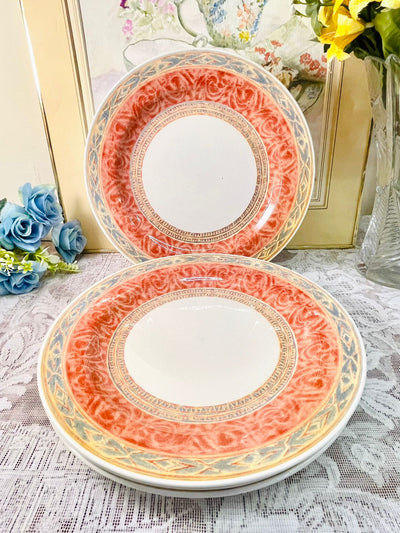 Vintage Coral & Gold Dinner Plates – Set of 4