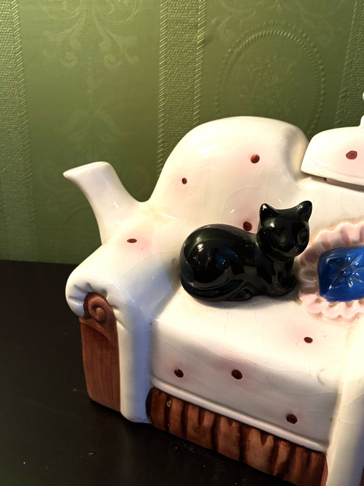 Vintage Cat Sofa Teapot Ceramic Whimsical Animal Tea Pot