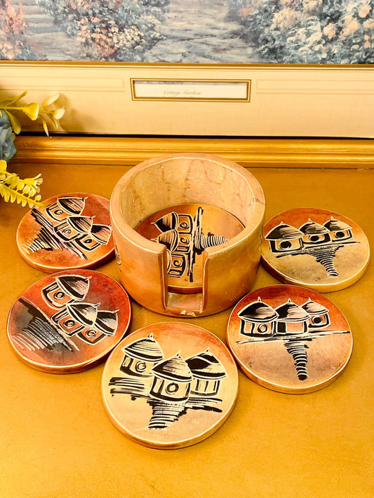 Handmade Wooden Coaster Set with Holder