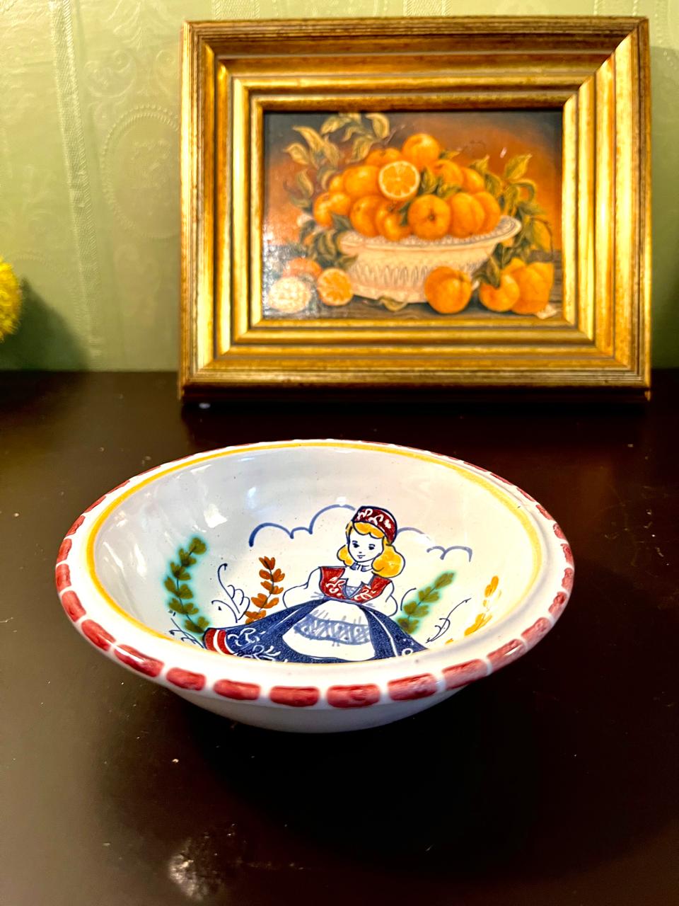 5 Inch Hand-Painted Dutch Folk Art Ceramic Bowl – Vintage Pottery