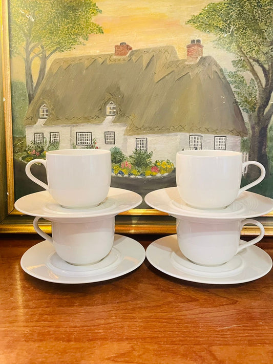 White Bone China Cup and Saucer Set of 4 – Lightweight Elegance for Your Home