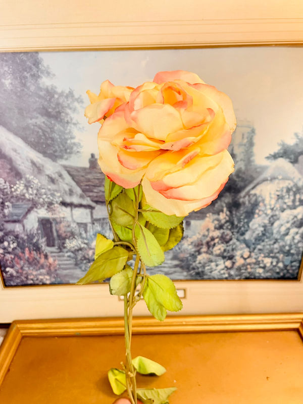 Cream Pink Artificial Rose Stem 13"