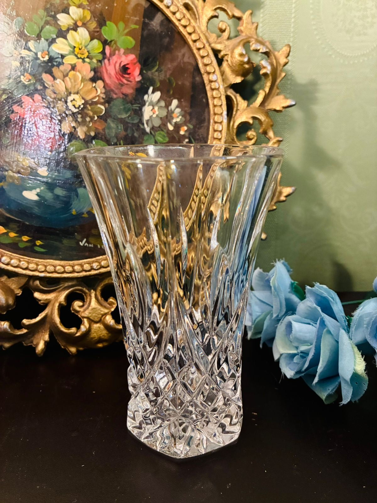 Vintage Clear Cut Crystal Tapered Vase