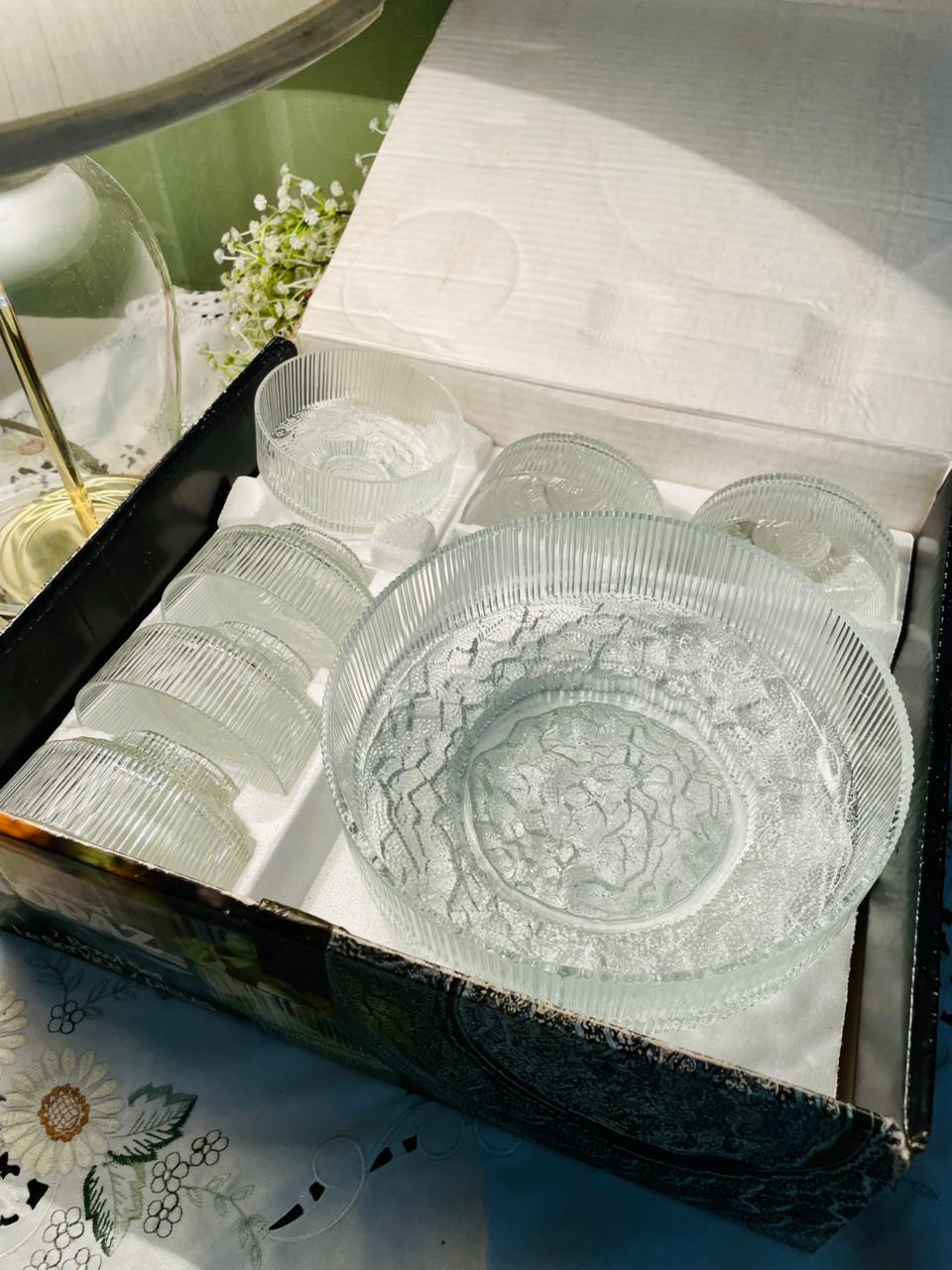 Ravenhead Topaz Crystal 7 Bowl Set – Clear Ribbed