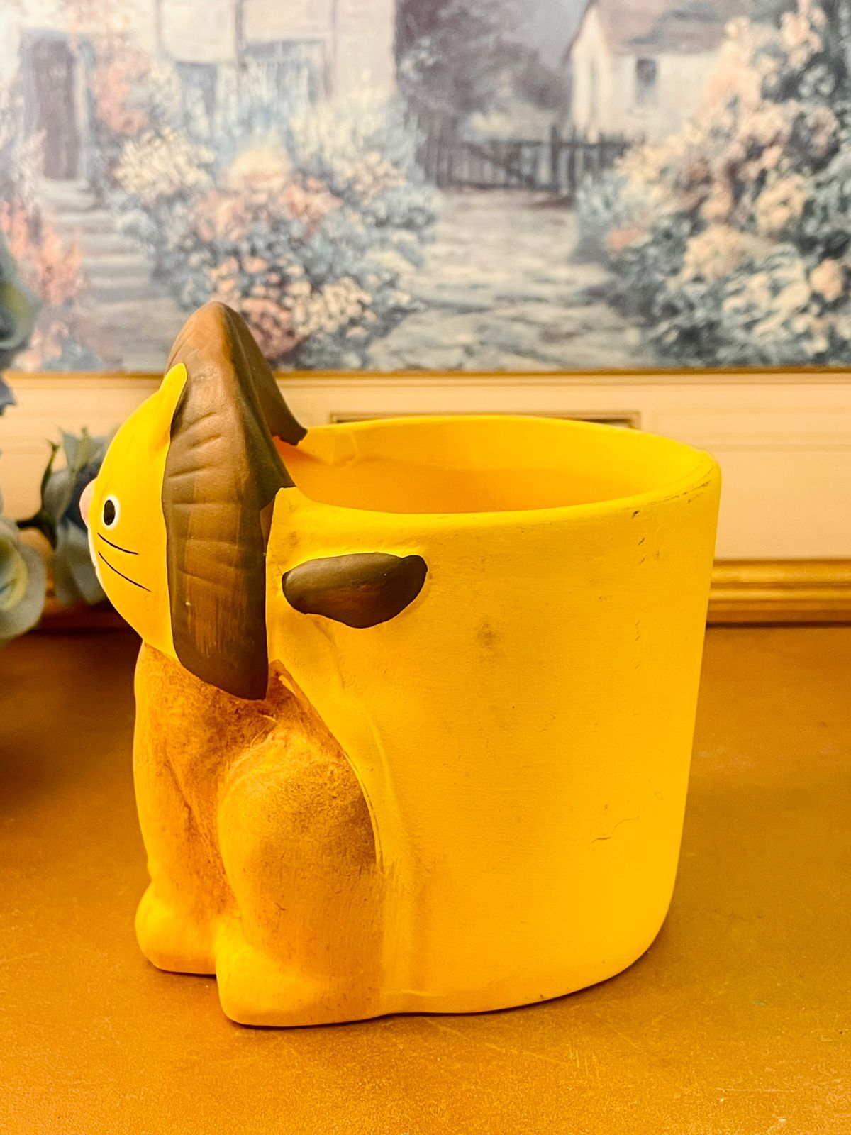 Cute Lion Ceramic Planter Yellow Animal Pot Decor