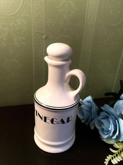 Vintage White Ceramic Vinegar Bottle with Stopper 6 Inch