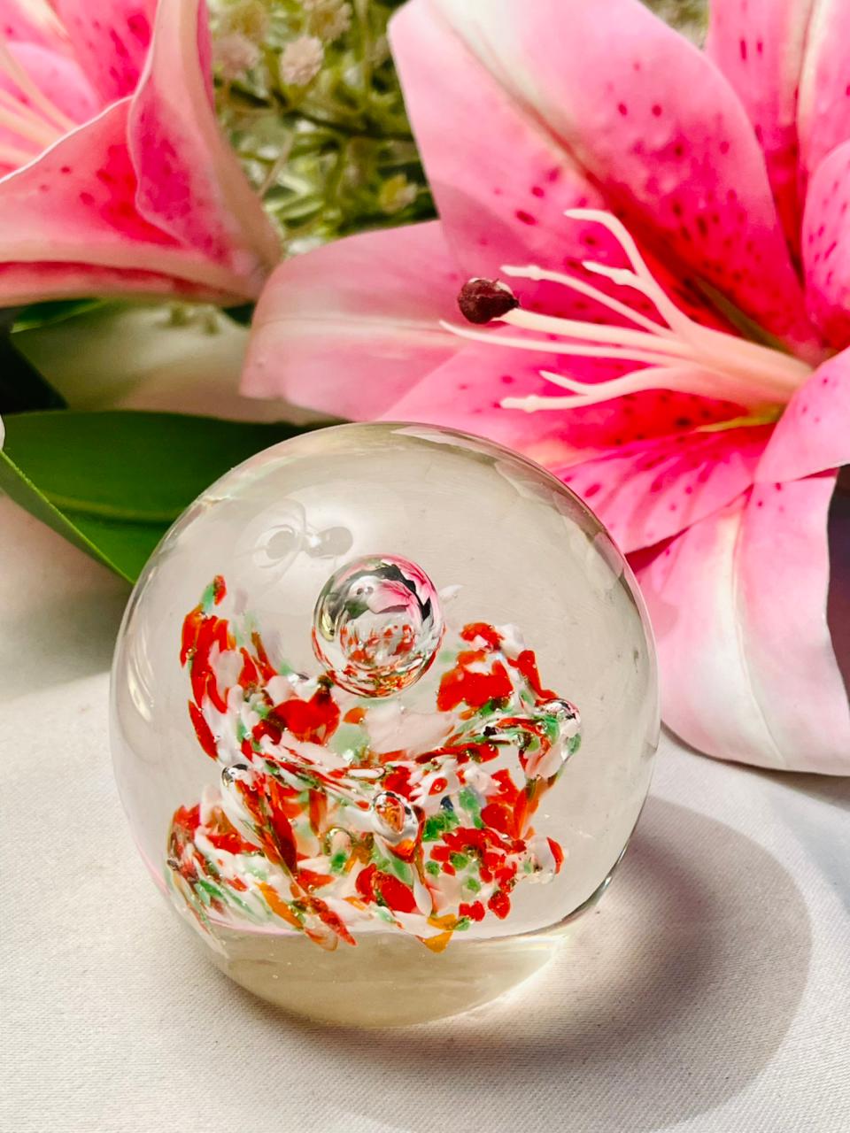 Clear Crystal Floral Paperweight 3 in