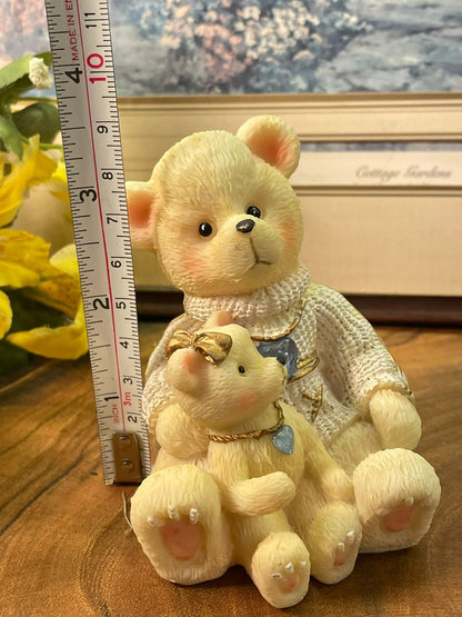 Vintage Teddy Bear With Baby Bear Figurine