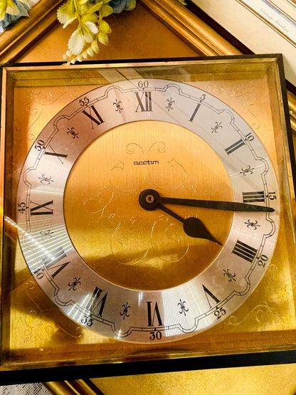 Vintage Square Brass Wall Clock Roman Numeral Gold Frame Decor