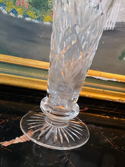 Vintage Cut Crystal Trumpet Vase – Star & Cross Lattice Design – Pedestal Base