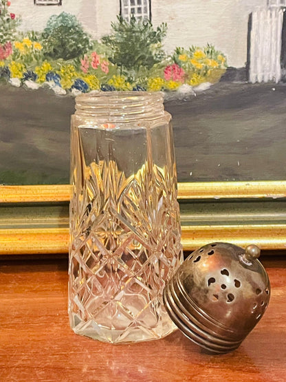 Vintage Crystal Salt and Pepper Shaker with Gold-Tone Lid– Elegant Tableware