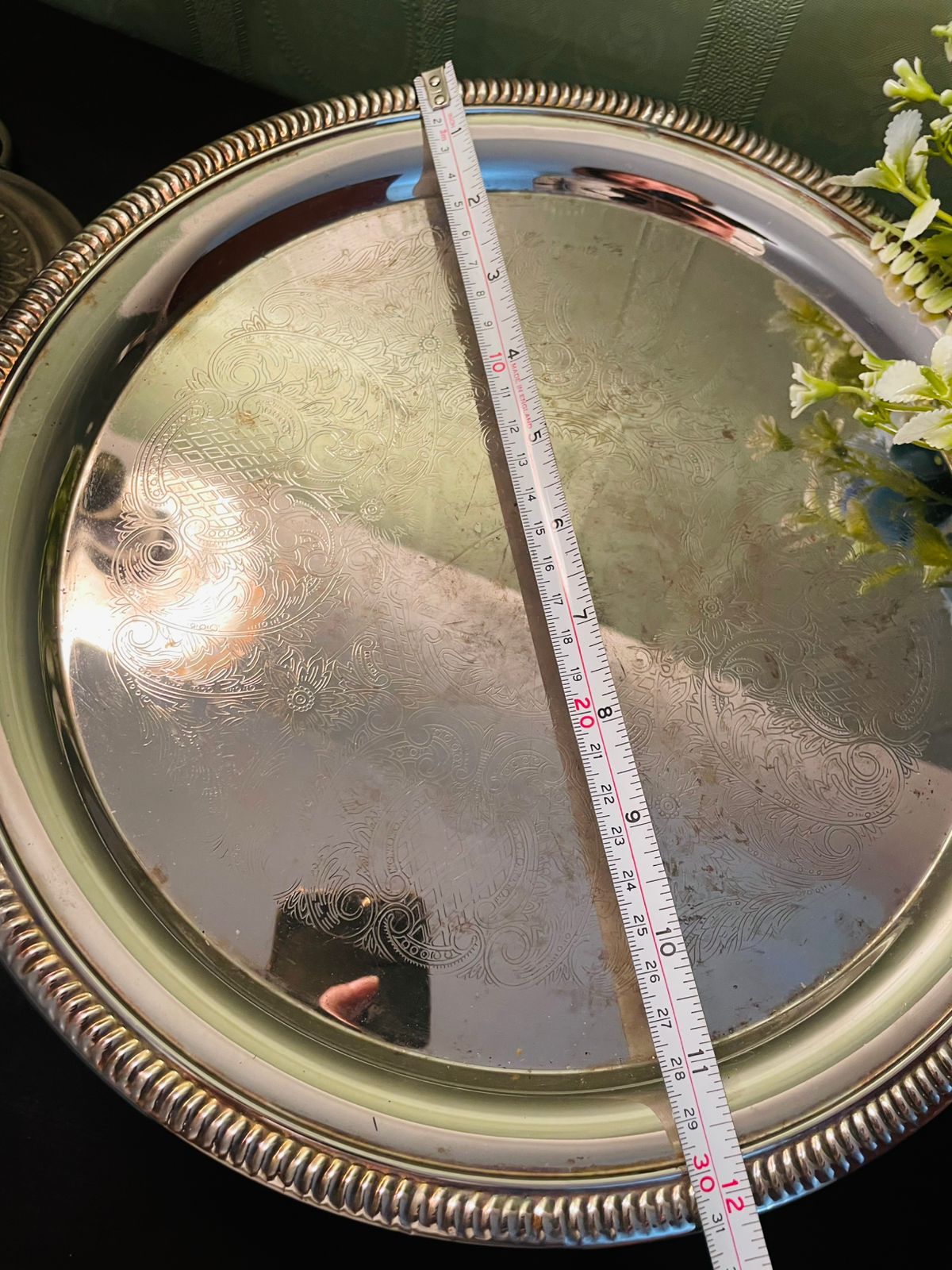 Vintage Silver Plated Round Serving Tray 12 Inch