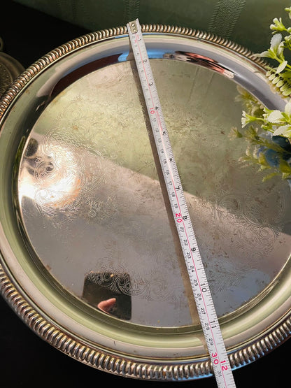 Vintage Silver Plated Round Serving Tray 12 Inch