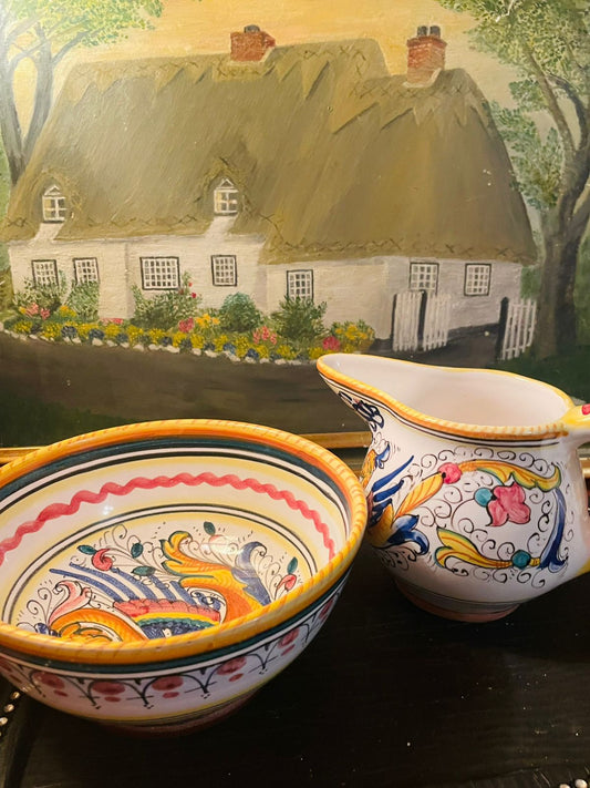 Vintage Hand painted Italian Hand Painted Jug & Bowl