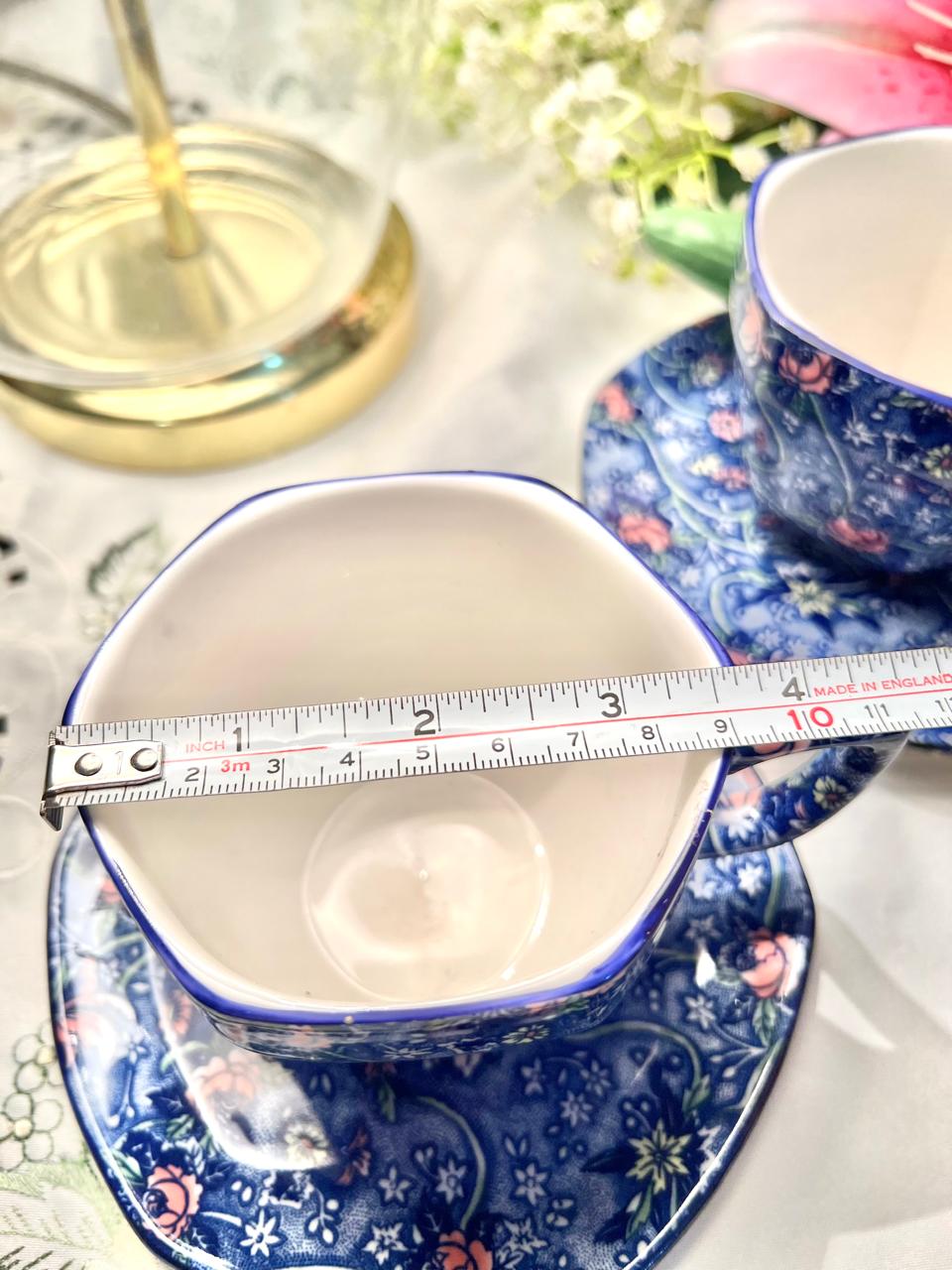 Ringtons Fine China Blue Chintz Cup & Saucer Set – Set of 2