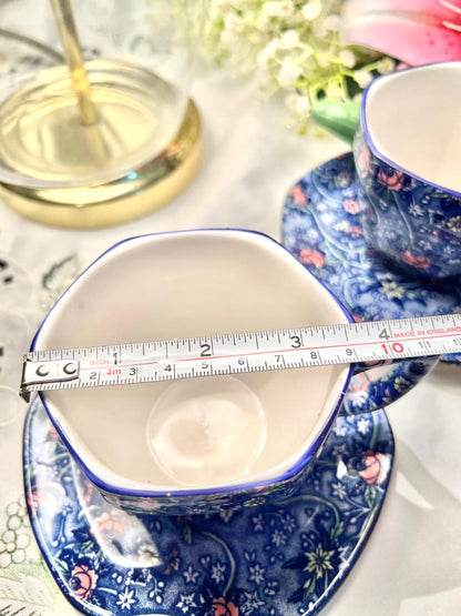 Ringtons Fine China Blue Chintz Cup & Saucer Set – Set of 2