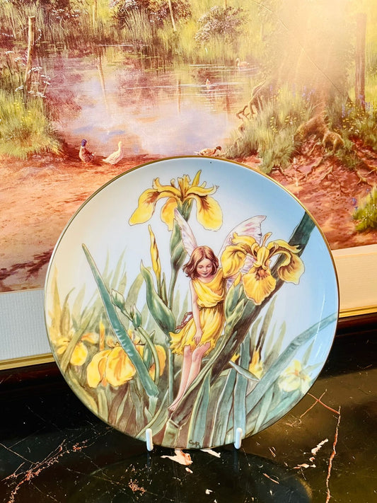 Vintage Fairy Decorative Plate – Yellow Iris Flower Design England