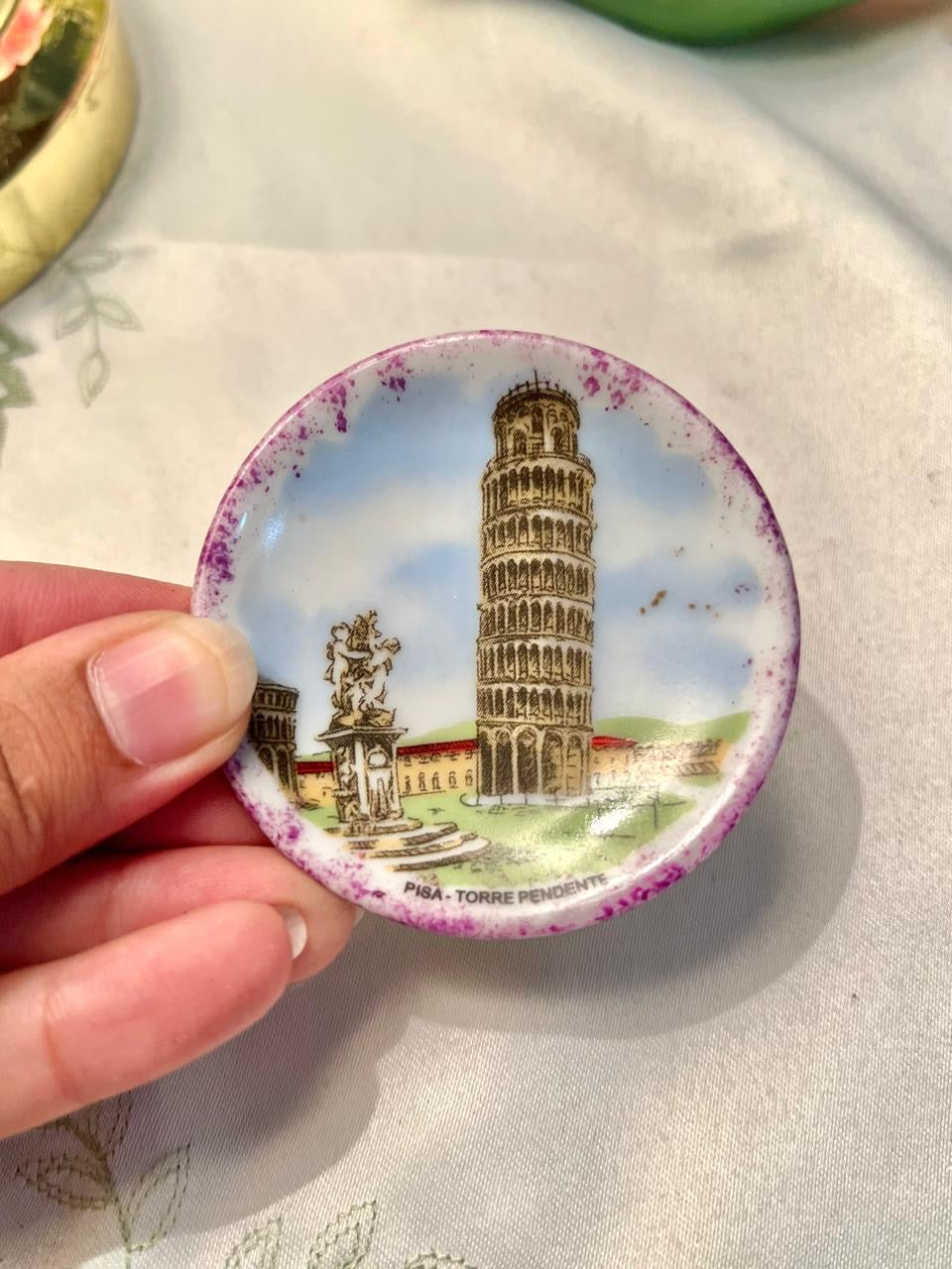 Vintage Pisa Tower Souvenir Dish Purple Rim 6.5 cm