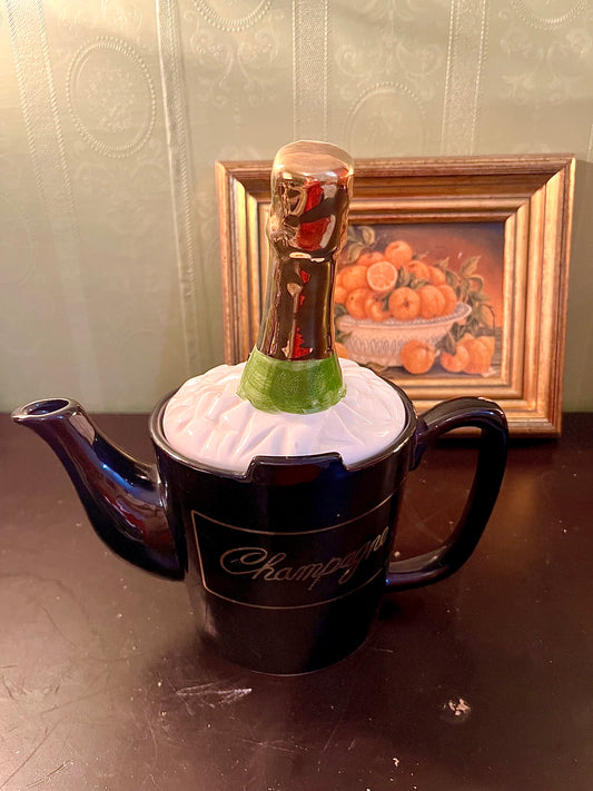 Novelty Champagne Bottle Ceramic Teapot – Black Celebration Tea Pot