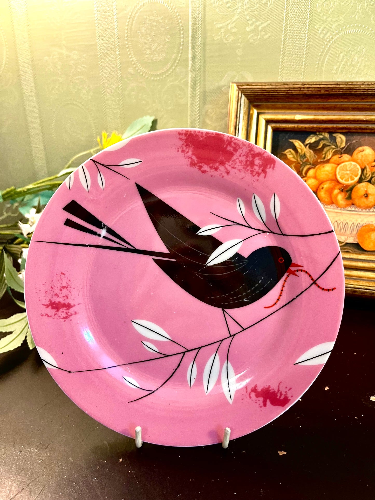 Magpie Pink Bird Decorative Plate 8 Inch British Design