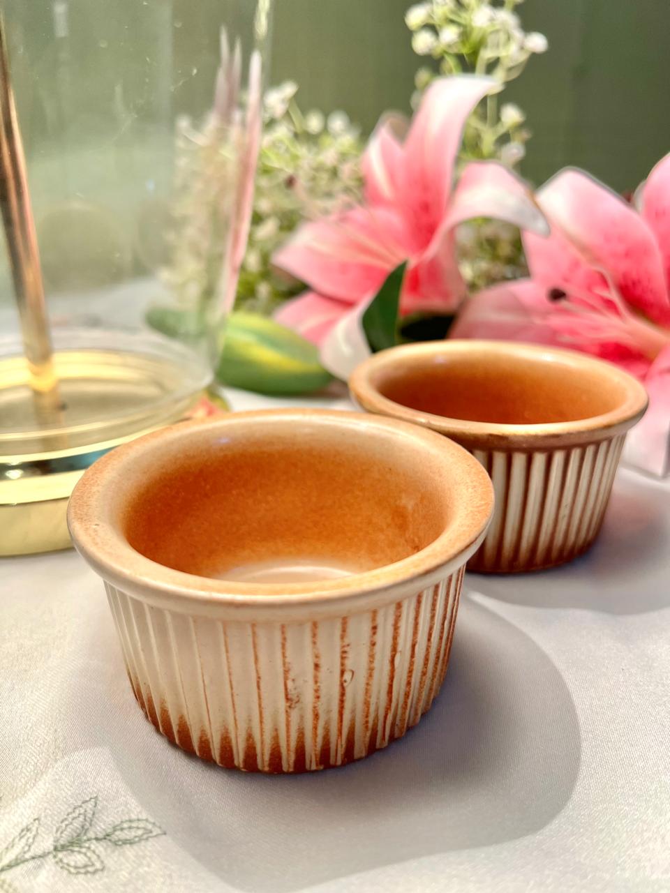 Brown Ribbed Oven-Safe Ramekins – 2 Piece, Approx. 8.5 cm