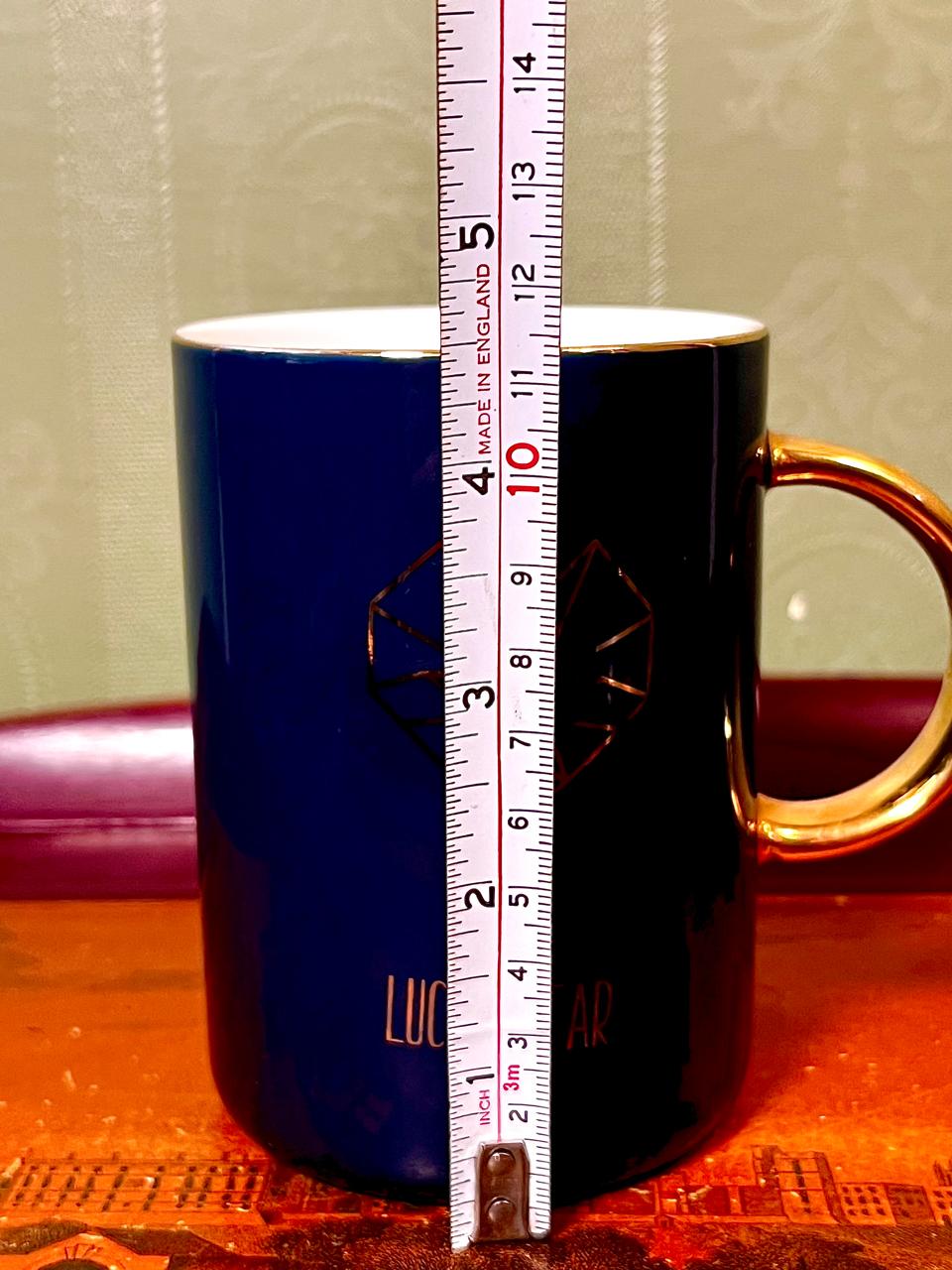 Navy Blue Lucky Star Ceramic Mug with Gold Handle 4.5"