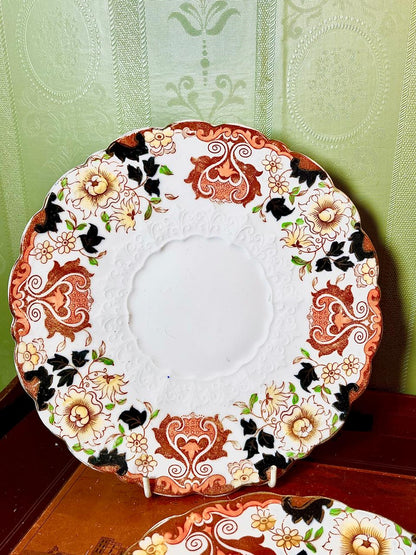 Floral Brown & Cream Ceramic Plate Set – 5 Pieces