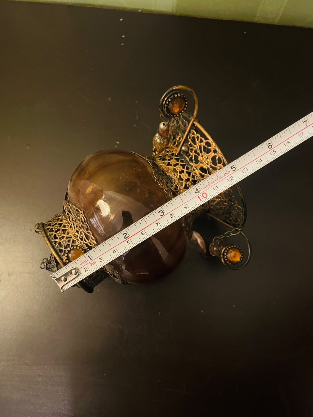 Vintage Amber Hanging Lantern Candle Holder