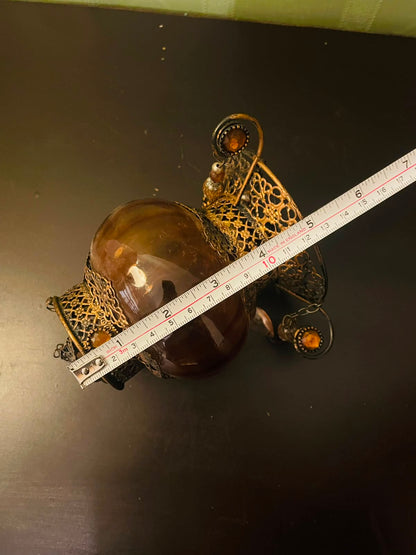 Vintage Amber Hanging Lantern Candle Holder
