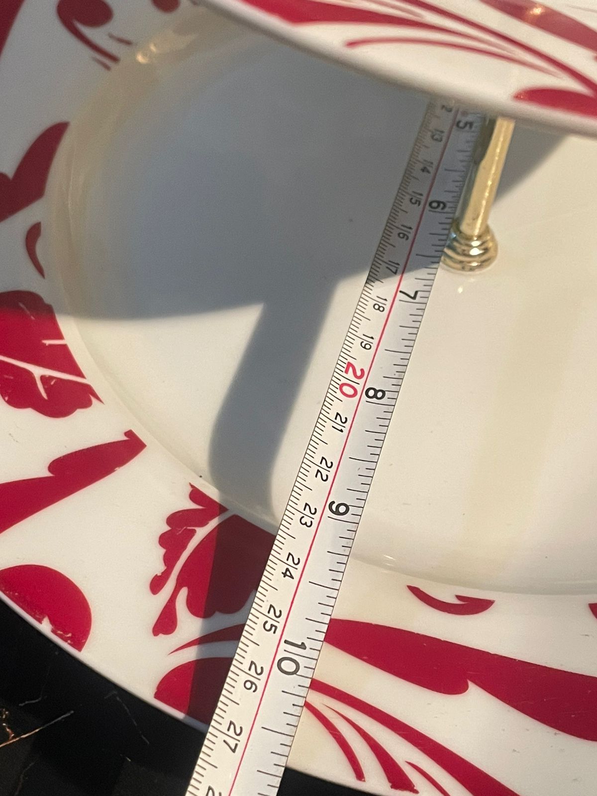 Red Damask Two-Tier Porcelain Cake Stand — Modern Elegance for Tea & Dessert Tables