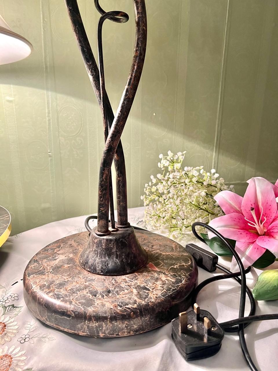 Vintage Double Tulip Glass Table Lamp with Sculptural Metal Frame 60 cm