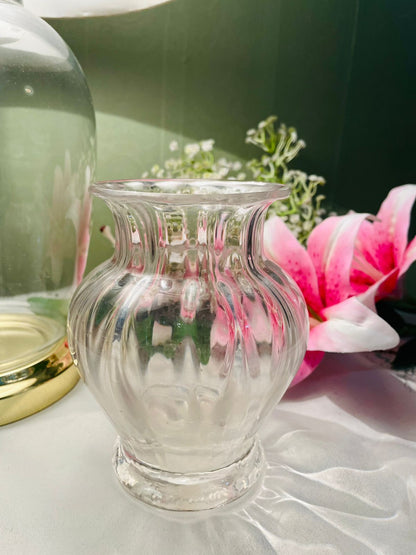 Vintage Clear Crystal Ribbed Vase Flared Rim 12 cm