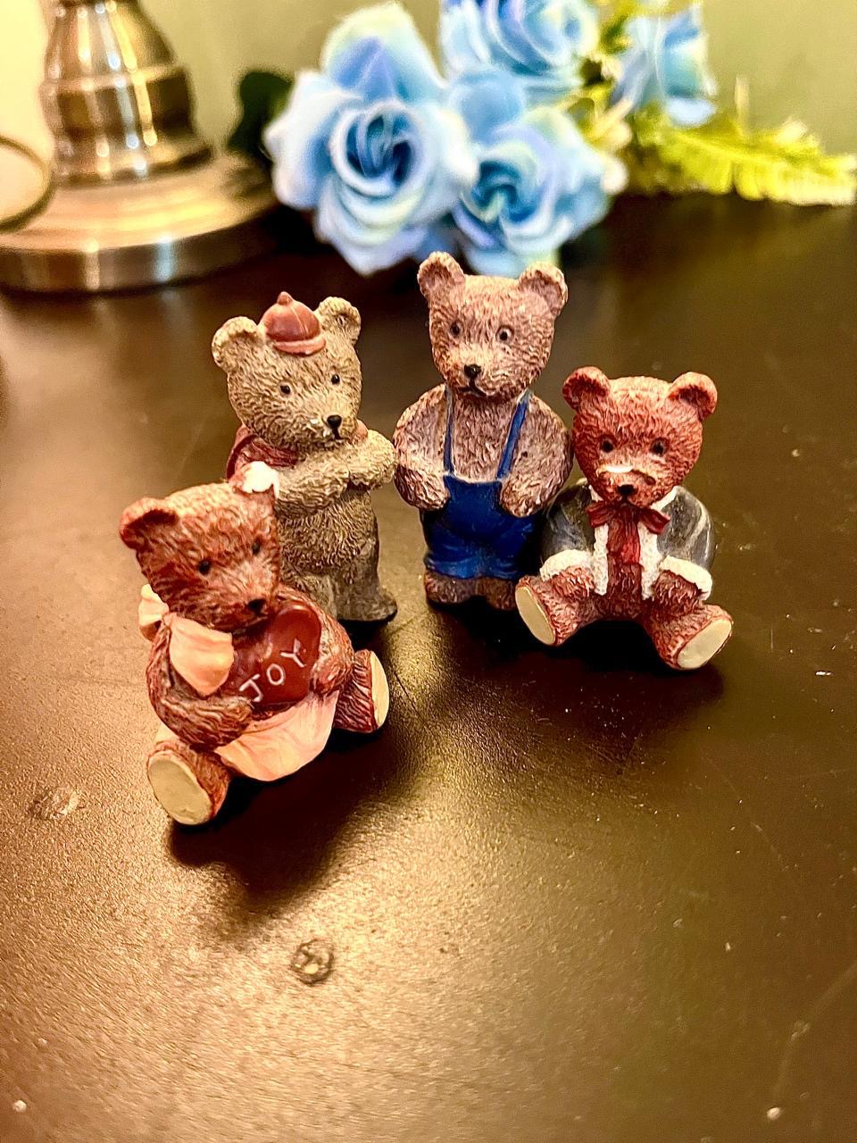 Set of 4 Mini Teddy Bear Figurines | Small Resin Bear Ornaments