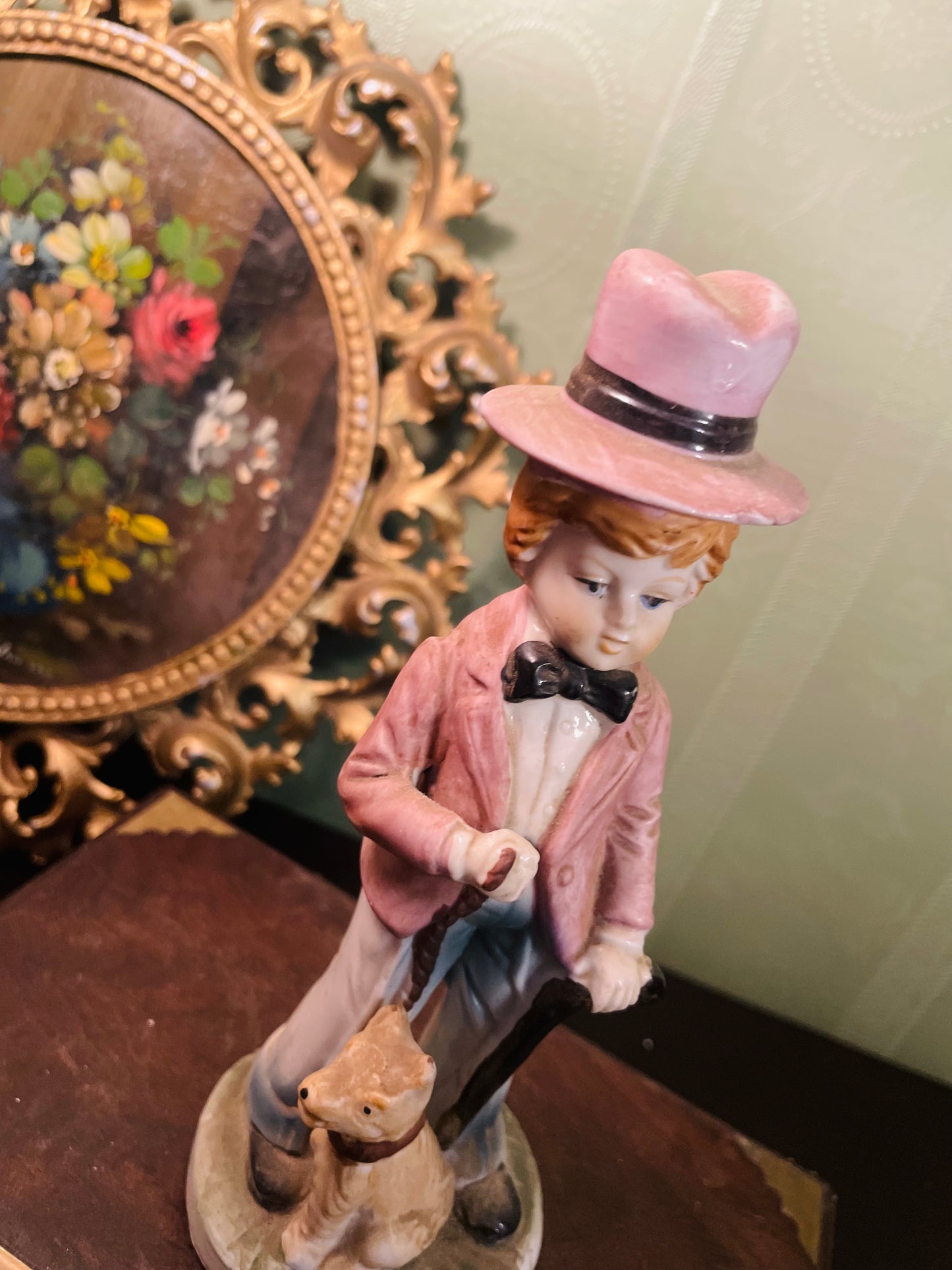 Porcelain Boy With Dog Figurine Collectible Ornament