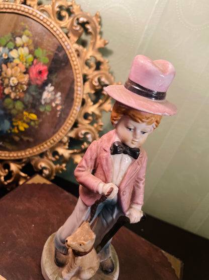 Porcelain Boy With Dog Figurine Collectible Ornament