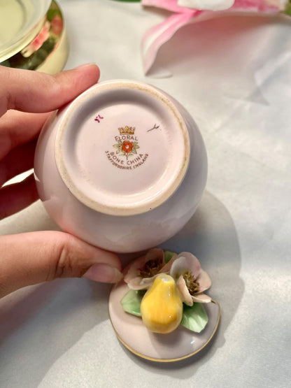 Pink Rose Finial Ceramic Lidded Jar 9.5 cm