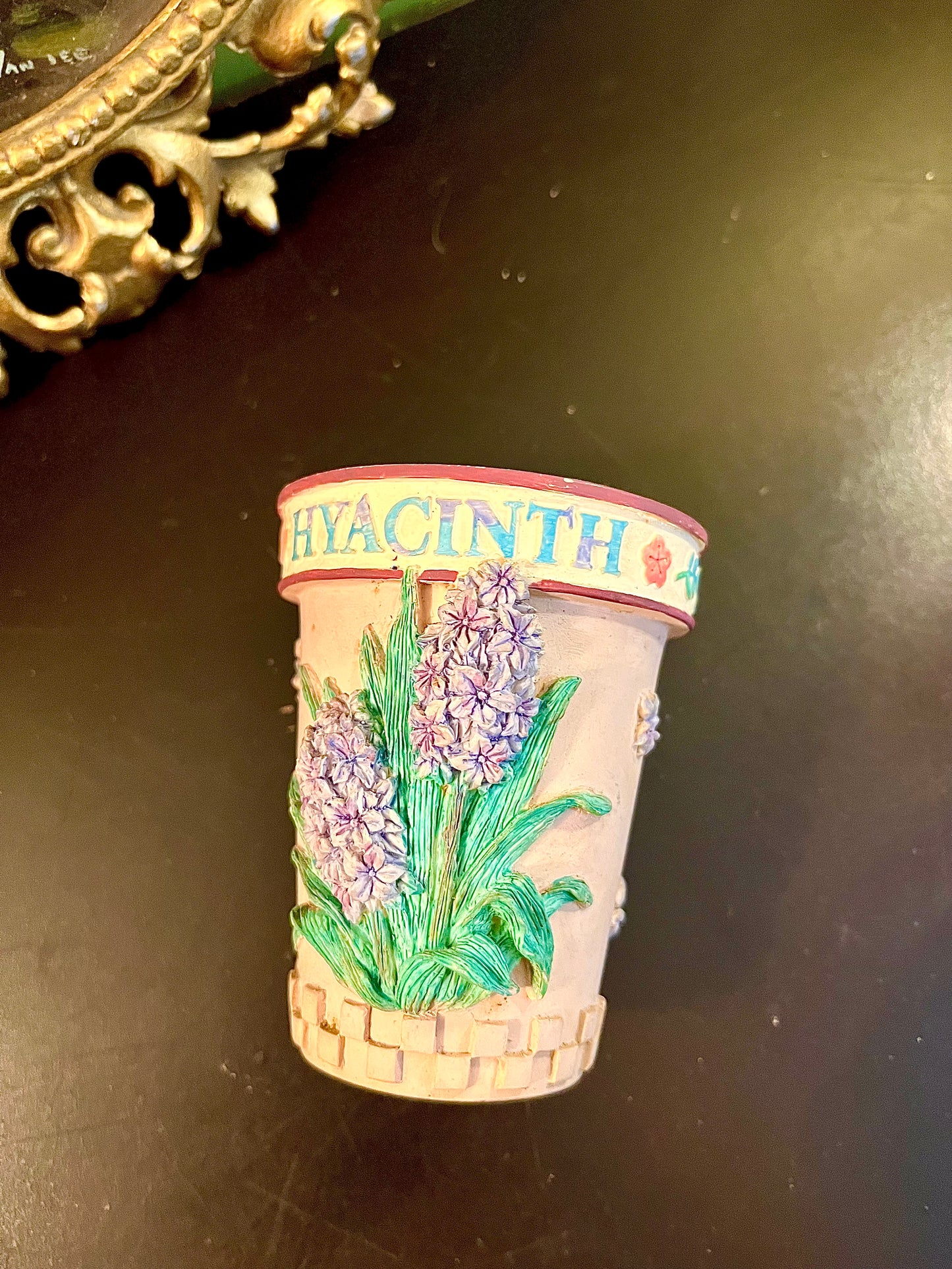 Vintage Embossed Hyacinth Ceramic Vase Planter Cache Pot 4 Inch Floral Relief