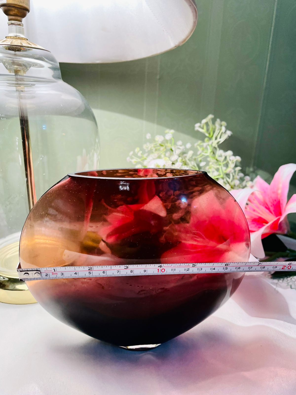 Vintage Ruby Red Crystal Bowl Vase 19 cm