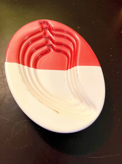 Vintage Red and White Ceramic trinket plate 14 cm