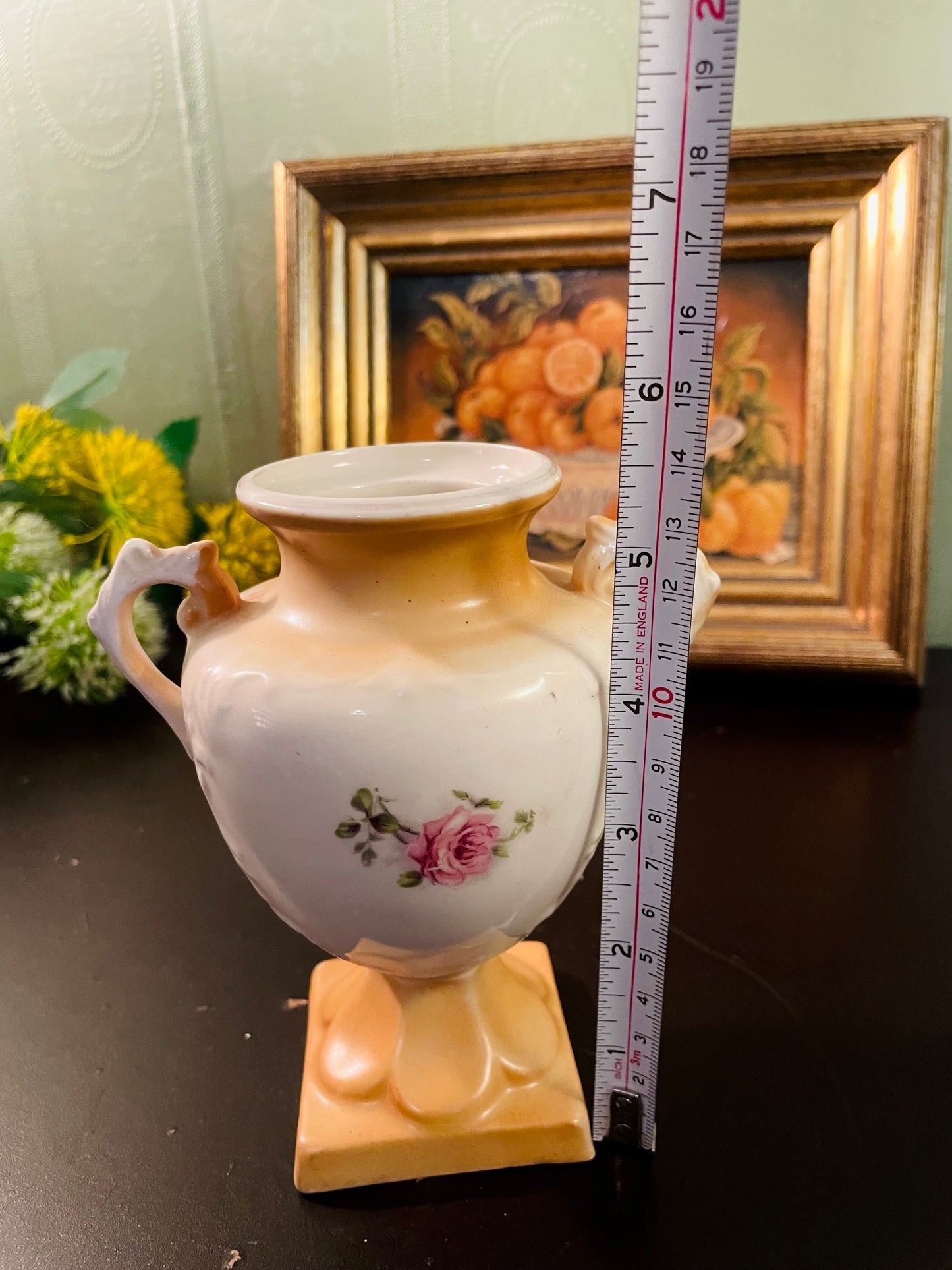 Vintage Pink Rose Porcelain Pedestal Vase – 13 cm