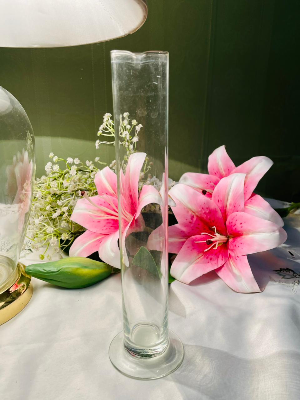 Vintage Clear Crystal Cylinder Bud Vase 10 in