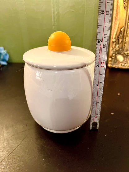 White Ceramic Storage Jar – Yellow Knob Lidded Canister