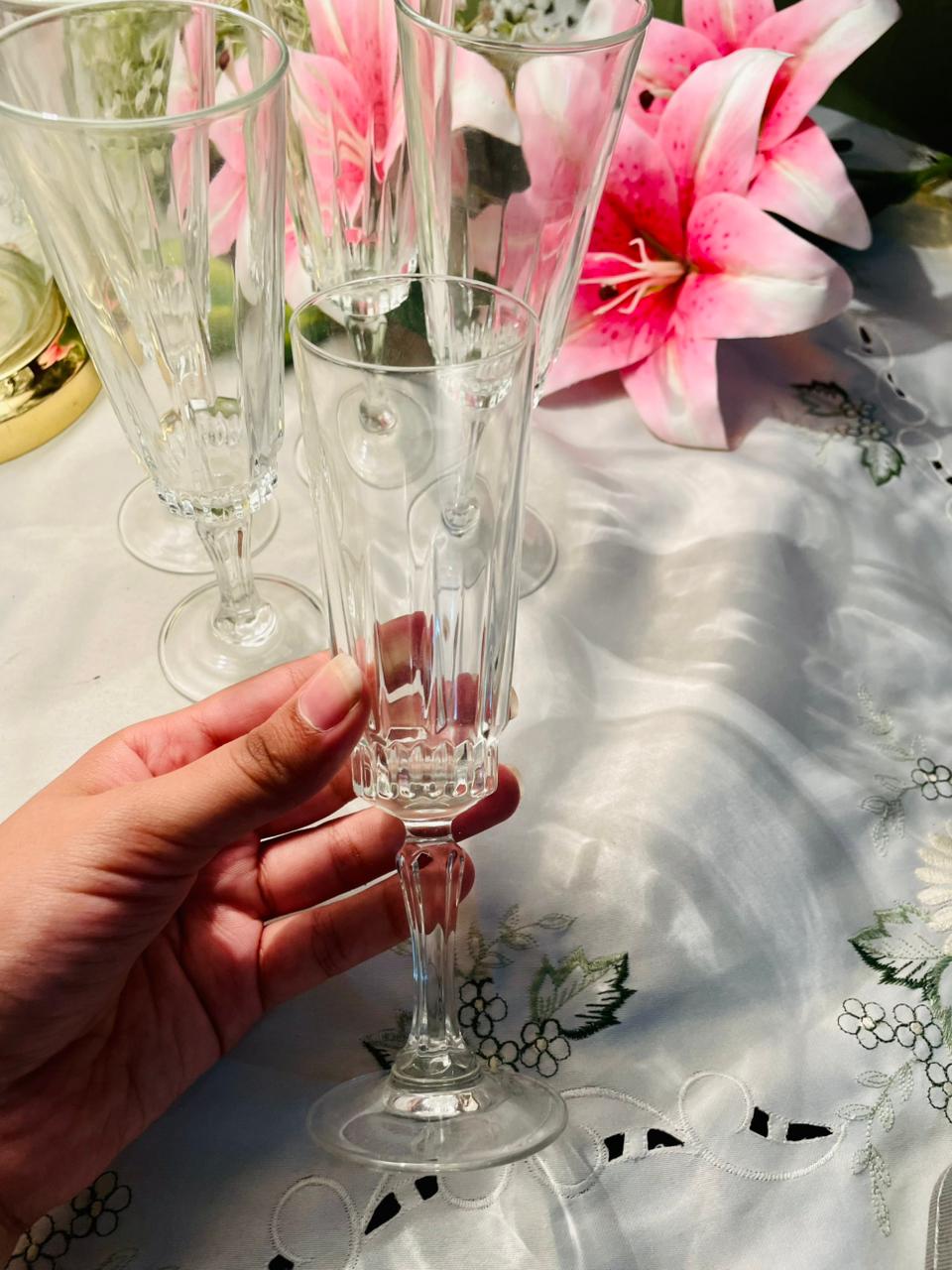 Set of 6 Clear Crystal Fluted Champagne Glasses, 18cm